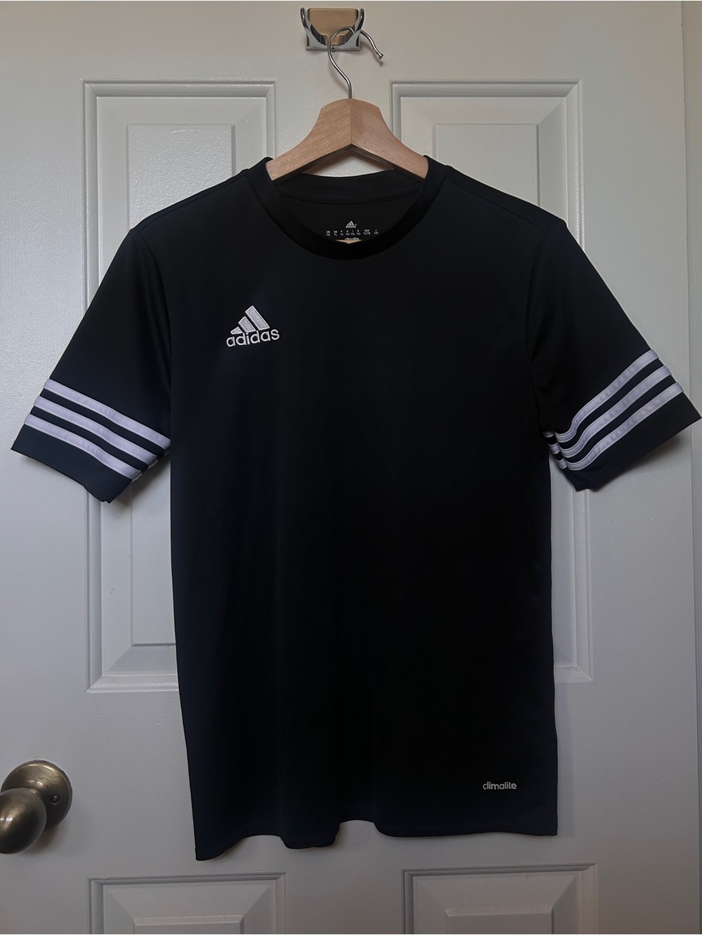 adidas Black Short Sleeve Athletic Tee with White Sleeve Stripes
